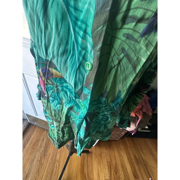 Linda Allard Ellen Tracy Tropical Print Button Down Shirt Toucan & Green Leaves - Picture 3 of 8
